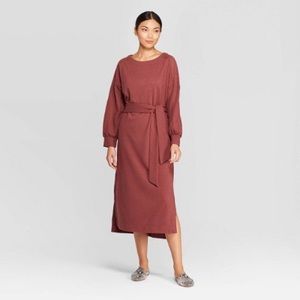 Prologue Long Sleeve Boat Neck Midi Shift Dress